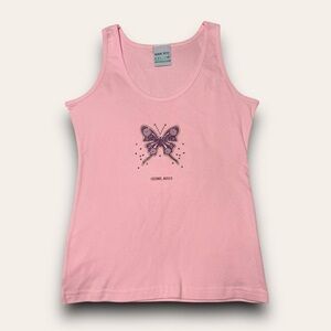 Y2K Baby Pink Sparkly Butterfly Tank Top Size Large Fairycore Coconut Girl